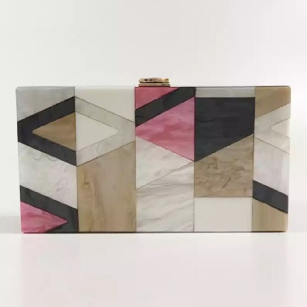 GEOMETRIC patchwork acrylic clutch